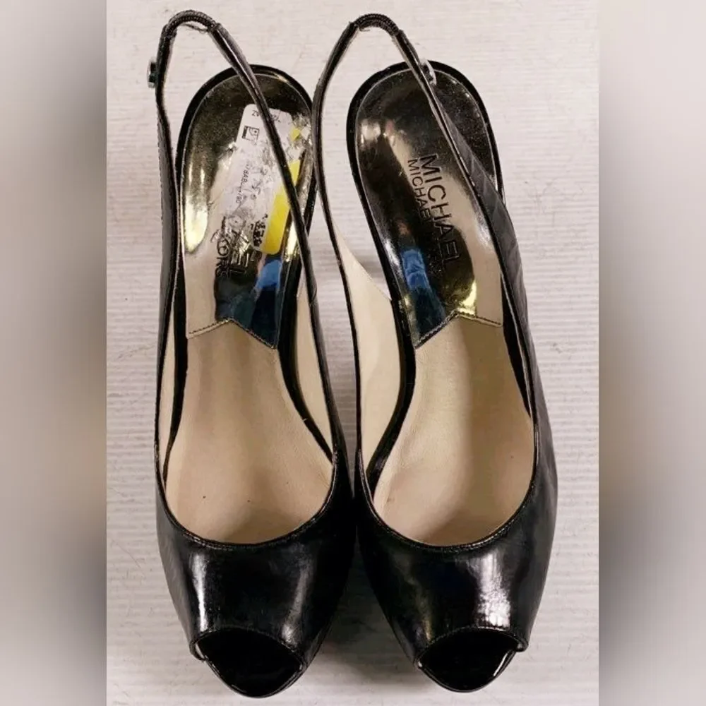 Michael Kors Designer York Slingback Patent Leather Pump Peep Open Toe Heel 7